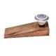 2 Pieces Blue & Golden Wheel Pattern Flat Ceramic Wooden Door Stopper